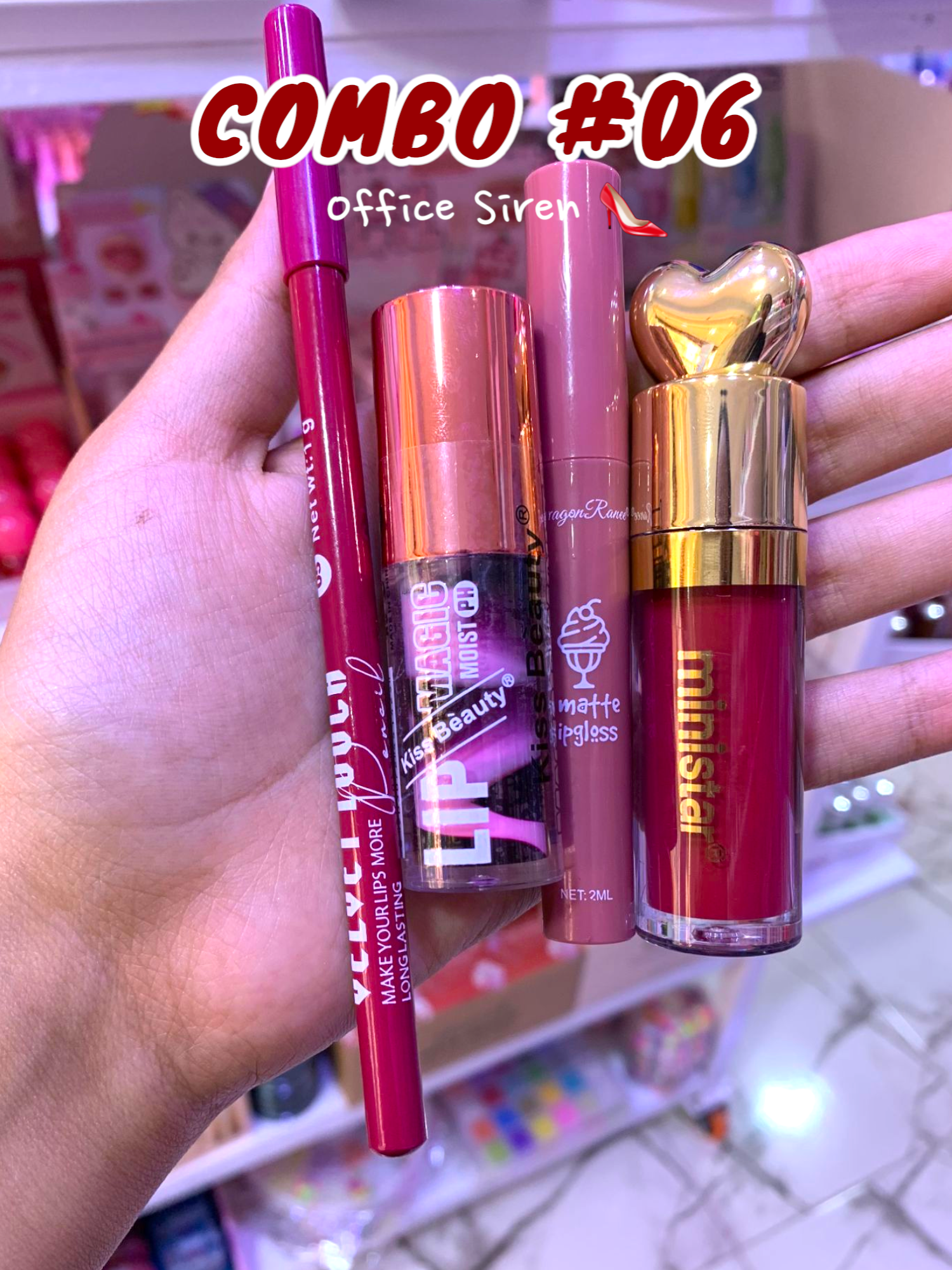 Lip Combo : Mocha girl, barbie girl, Peach summer, office siren, Strawberry girl, Clean girl