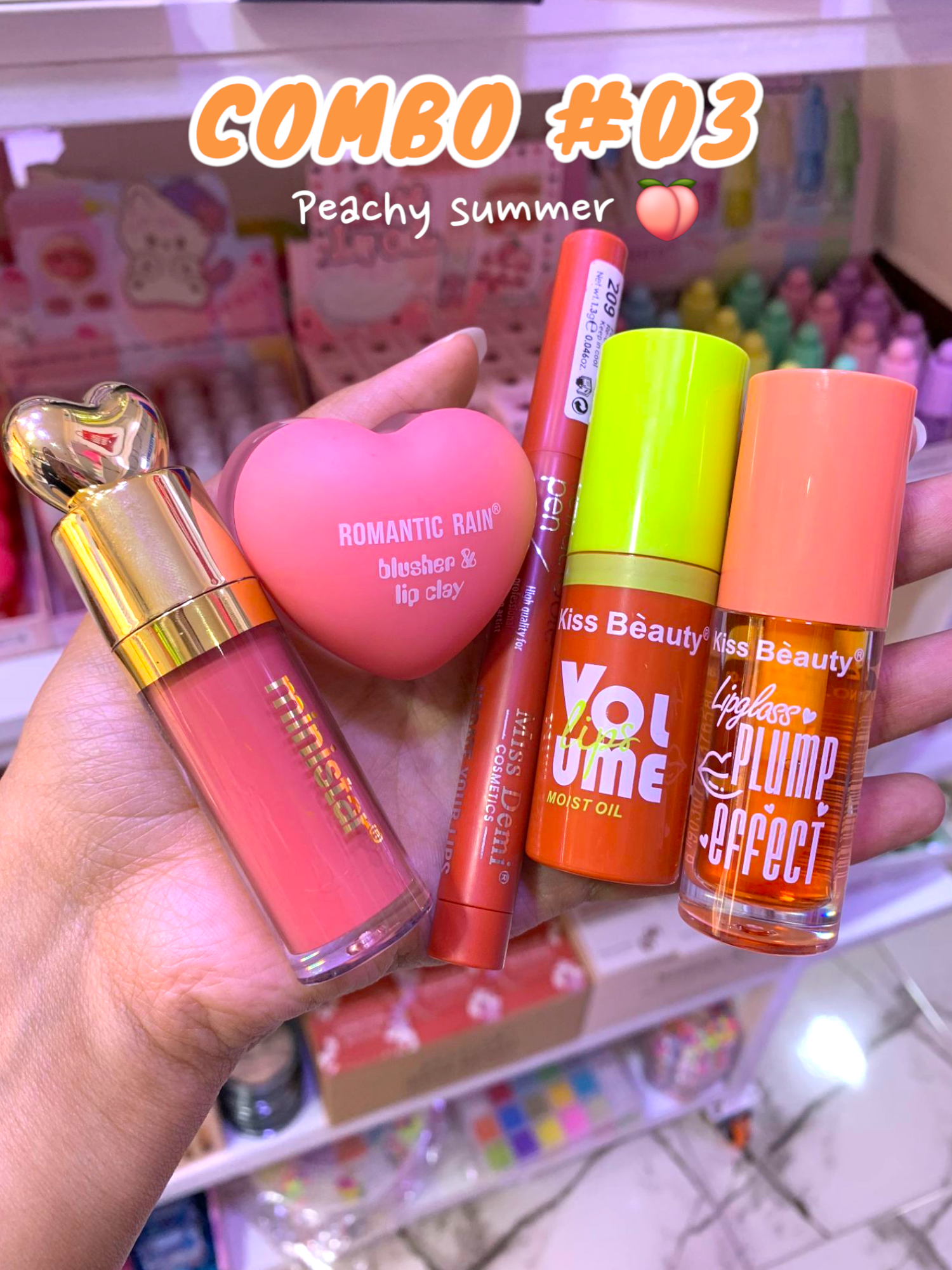 Lip Combo : Mocha girl, barbie girl, Peach summer, office siren, Strawberry girl, Clean girl